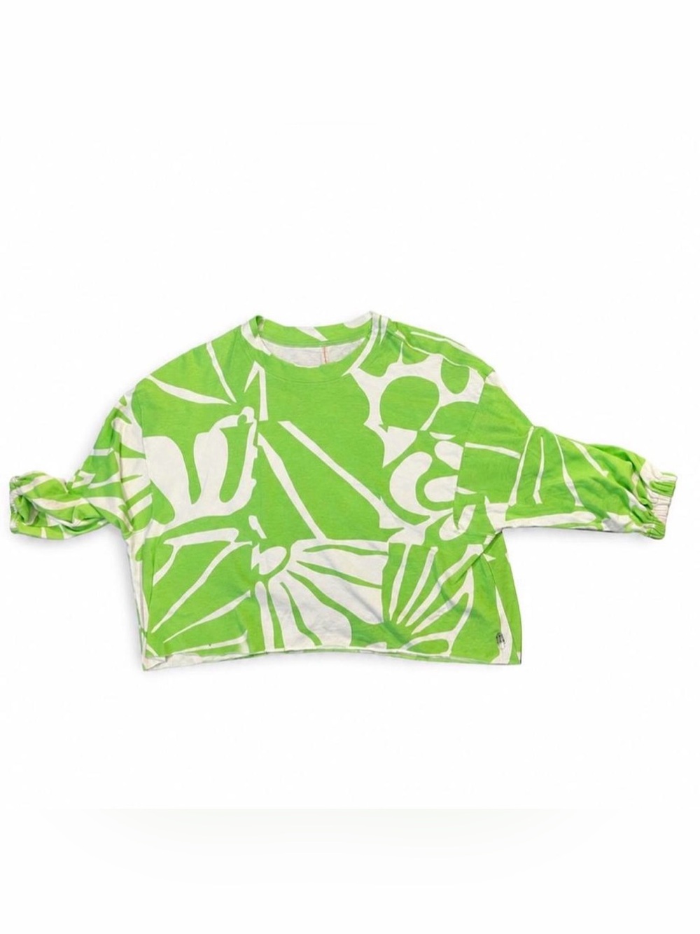 FP Movement by Free People Bright Lime & White Botanical Cropped Top